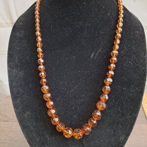Vintage faceted amber color beads necklace